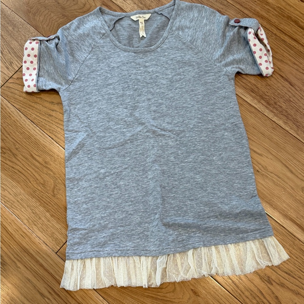 Matilda Jane Gray Tee with Polka Dot Sleeves